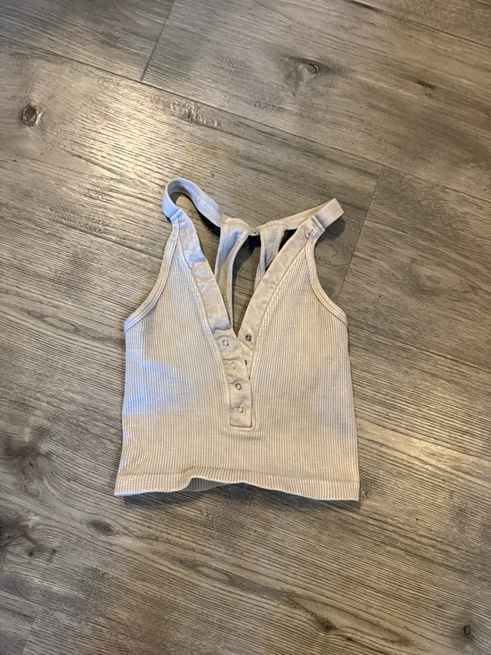 FP Movement by Free People Ribbed Henley Crop Tank in Light Beige